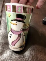 SNOWMAN With Present Tall 16 oz Stoneware Coffee Latte Jumbo Mug Cup Chr... - $10.95