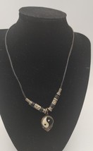 Vintage Yin Yang Skull Cord Necklace Black Y2K 90s - £8.45 GBP