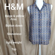H&amp;M Beige,  Yellow Button Down Top Size 6 - £8.79 GBP