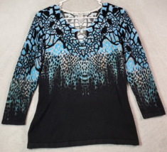 Mona Leah Couture Blouse Top Womens Small Multi Geo Print Knit Rayon Long Sleeve - £8.46 GBP