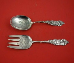 Gladstone by Amston Sterling Silver Salad Serving Set 2pc with Embossed Flowers - £244.53 GBP