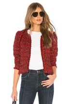 Iro Red Disco Tweed Jacket Wool Blend Red Silver Tweed Blazer Lined - Sz 4 - $64.34