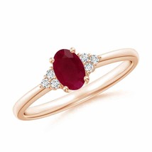 ANGARA Solitaire Oval Ruby and Diamond Promise Ring for Women in 14K Sol... - £537.60 GBP