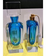 MCM MURANO MANDRUZZATO ART GLASS PERFUME BOTTLE SET LARGE HEAVY SOMMERSO... - £231.98 GBP