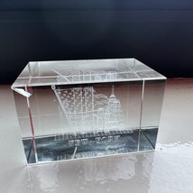 Vintage New York City Etched Clear Glass Twin Towers With Flag - £15.50 GBP