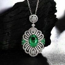 3Ct Oval Cut Green Emerald Gorgeous Pendant 14K White Gold Plated Free Chain - £117.53 GBP