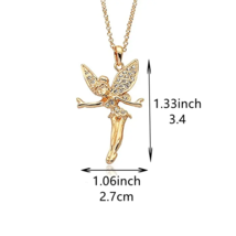 Silvery Rhinestone Angel Elf Tinkerbell Pendant Necklace - New - £13.58 GBP