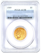 1909 G$5 Indian Head Gold Half Eagle Graded by PCGS as AU58 United State... - $2,372.71