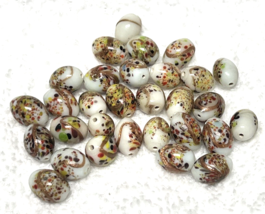 30 Vintage Art Glass Beads White w Speckled All Color &amp; Gold 1/2 inch Oval - €10,63 EUR