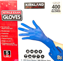 Kirkland Signature Nitrile Exam Gloves Small 2x200 Count Box Total 400 E... - $574.42 MXN