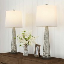 2 Piece Matching Hammered Glass Table Lamp Set LED Bulbs 30 Inch High Elegant - £115.80 GBP