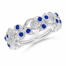 ANGARA Nature Inspired Round Blue Sapphire &amp; Diamond Vine Band in 14K So... - £1,525.74 GBP