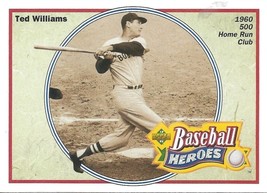 1992 Upper Deck Heroes Of Baseball Ted Williams 34 Red Sox 500 Home Run Club - $1.00