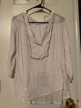 Vintage MEADOW ROW Size L White 3/4 Sleeve V-Neck Knit Top with Lace Acc... - $3.99