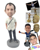 Personalized Bobblehead Trendy Gentleman With Short Sleeved Shirt And Casual Pan - £71.97 GBP