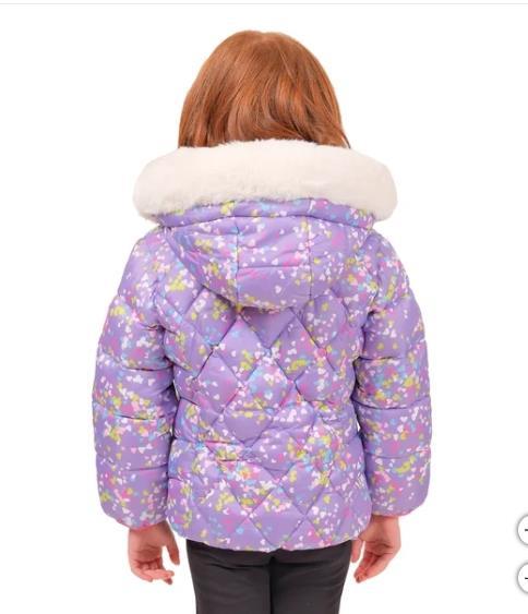 Snozu Boys Girls Jacket Purple Pink Hearts Puffer Hat Pockets Inner Bib Item image 4