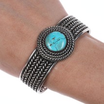 6.25&quot; Vintage Native American Silver and turquoise twisted wire Cuff bracelet - £355.73 GBP