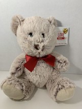 Hugfun plush Season of Love teddy bear red ribbon bow 2017 gray tan crea... - $9.89