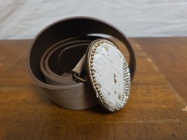 Chicos Brown Suede Leather Belt Size Medium Rhinestone Buckle 40 In - $28.95