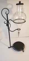 Vintage Crystal Etched Glass Aerator Decanter w/Wrought Iron Stand - $924.21 MXN