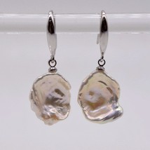 Irregular pearl earrings, white natural baroque pearls, 925 sterling silver, lad - £8.52 GBP