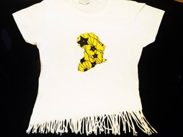 African Map Women&#39;s Ankara White Fringed T-Shirt With Stones . L, M - Ch... - $17.99