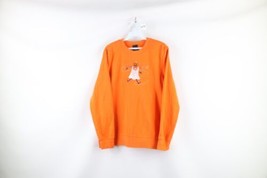 Vtg 90s Streetwear Womens 2XL Faded Halloween Ghost Crewneck Sweatshirt Orange - £38.89 GBP