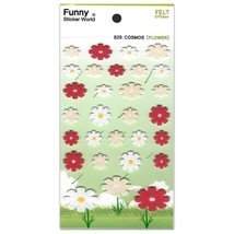 Cute Cosmos Flower Felt Stickers Sticker Sheet Craft Scrapbook Pink White Kawaii - £3.11 GBP