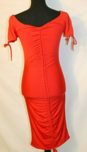 RED BODYCON DRESS SIZE SMALL SHORT SLEEVE DRAWSTRING FRONT, BACK, SLEEVE... - £11.68 GBP