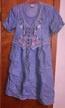 Vintage LGS Size 12 Womens Modest Dress Tie Vest On Front Denim Blue - $16.99