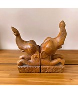 Vintage Hand Carved Teak Wood Elephant Bookends 10” Safari Boho Chic - €33,76 EUR