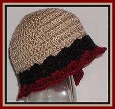 Tan Baby Hat, Black Tan Hat, Tan Dark Red Hat, Tan Black Red Hat, Tan Cloche - £12.86 GBP