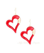 Red Matte Gold Heart Earrings - £16.74 GBP