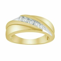 0,56 Kt Runder Diamant Fünf Stein Hochzeit Herren Band Ring 14K Gold Plattiert - £89.91 GBP