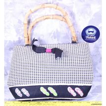 CROFT &amp; BARROWS Checkered Bamboo Handle Statement Purse W Embroidered Fl... - $14.11