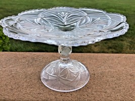 Toy Size Cake Stand Higbee Glass Beautiful Lady Pattern Topper for Stacking - £23.97 GBP