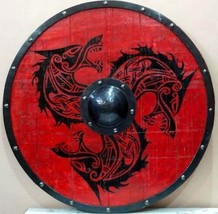 Viking Dragon Wooden shield 24 inches Wall Décor Handmade Round shield - £95.40 GBP