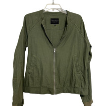 Sanctuary Olive Green Linen Blend Bomber Jacket Sz M Womens Zip Up Athle... - $21.66