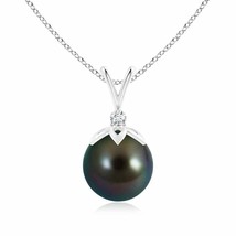 ANGARA 10mm Tahitian Pearl Pendant Necklace with Diamond in Silver for Women - £248.20 GBP+
