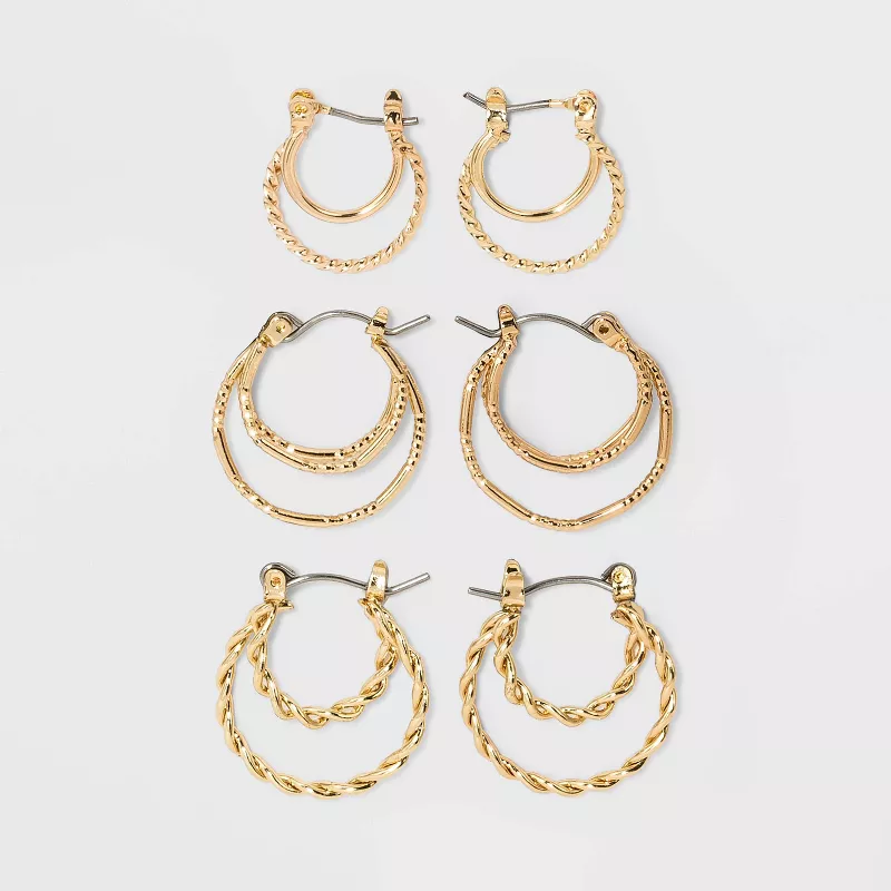 Click Top Faux Duo Hoop Earring Set 3pc - Wild Fable™ - $239.38 MXN
