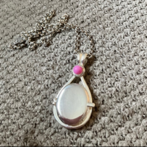 H2O Just Add Water Locket Customized Pink Agate Stone Sterling Silver Rolo Chain - £46.98 GBP