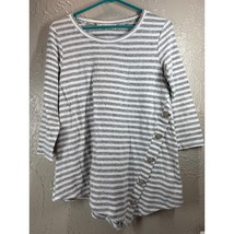89th &amp; Madison White Gray Striped Gold Button Accent Knit Top Shirt Size... - $19.95