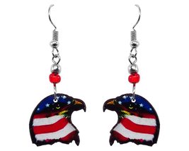 USA American Flag Bald Eagle Animal Graphic Dangle Earrings - Womens Fashion Han - £11.86 GBP