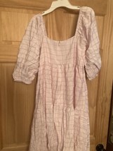 MINKPINK Women&#39;s Puff Sleeve Mini Dress Pink/White Large Lined Zippered Back NWT - $18.80