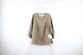 New Flax Womens Size 1G Lagenlook Corozo Button Linen Henley Shirt Beige - £77.86 GBP