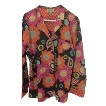Vera Bradley Black Pink Floral Cotton Blouse Womens Large Lightweight Casual - £14.47 GBP