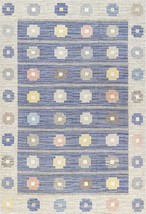 Handmade Blue White Swedish Flat-weave Rug Scandinavian Wool Kilim WK1500 - £374.29 GBP+
