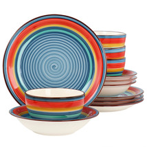 Gibson Home Rainbow 12 Piece Stoneware Dinnerware Set in Blue Multi - £55.82 GBP