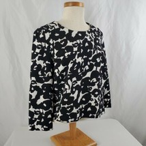 Katherine Barclay Montreal Blouse Women&#39;s Large Black White Floral 3/4 S... - $17.99