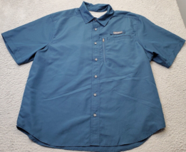 Eddie Bauer Tech Woven Shirt Men XL Blue Therma Fit Polyester Collar Button Down - £13.82 GBP